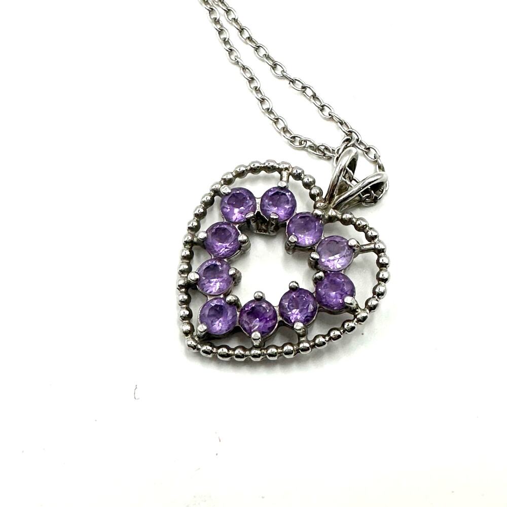 925 Sterling Silver Heart Purple 18" Long Chain Pendant Necklace Romance Jewelry